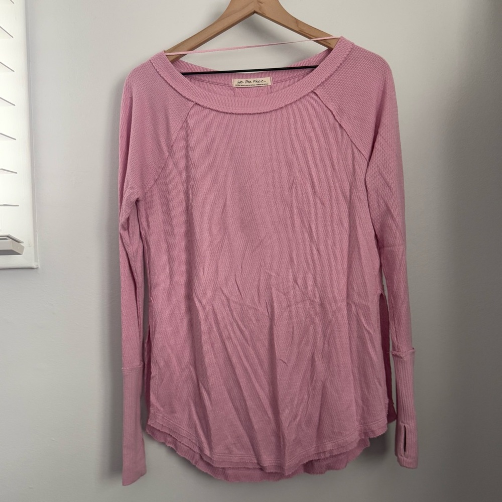 Free People XS Snowy Thermal Oversized Tunic Light Pink Relaxed Lounge Preppy
